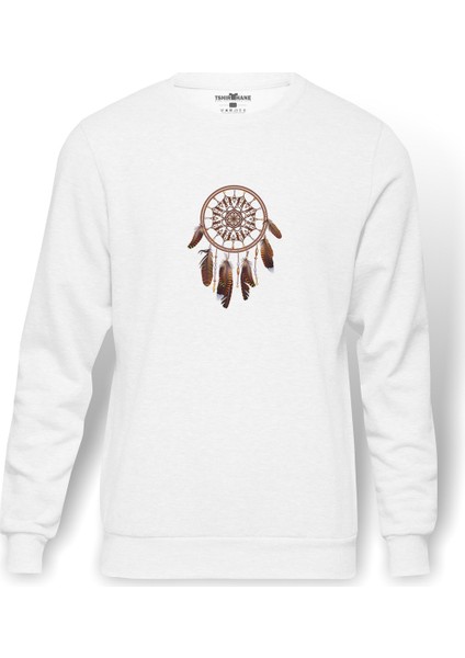 Düş Kapanı Baskılı Beyaz Erkek Örme Sweatshirt Uzun kol