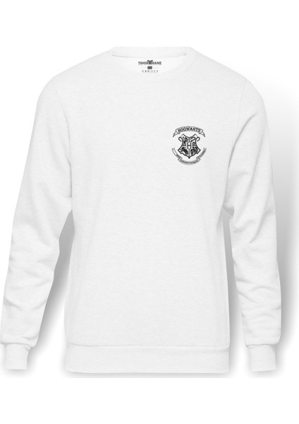 Hogwarts Alumni Baskılı Beyaz Erkek Örme Sweatshirt Uzun kol