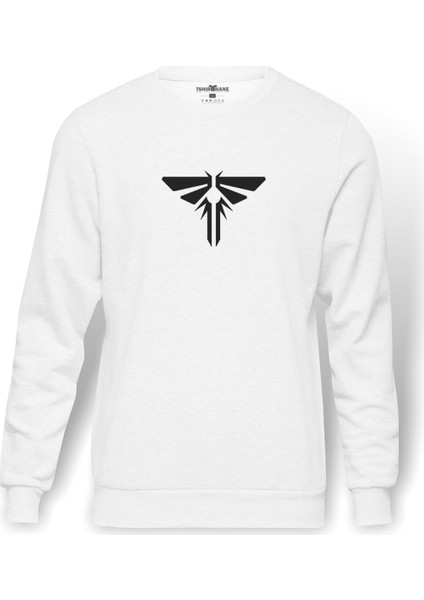The Last Of Us Part 2 Logo Baskılı Beyaz Erkek Örme Sweatshirt Uzun kol