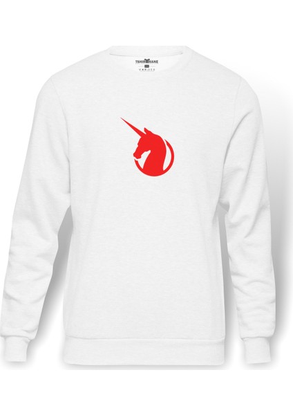 Earth Federation Logo Baskılı Beyaz Erkek Örme Sweatshirt Uzun kol