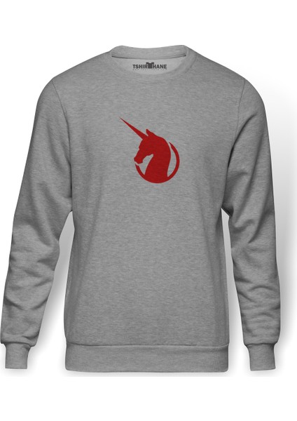 Earth Federation Logo Baskılı Gri Melanj Erkek Örme Sweatshirt Uzun kol