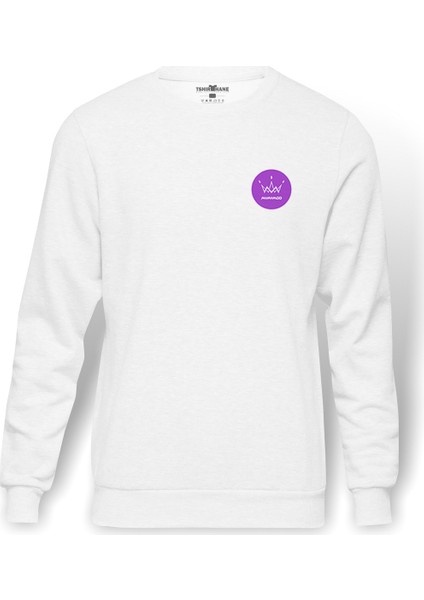 Mamamoo Logo Crown Baskılı Beyaz Erkek Örme Sweatshirt Uzun kol