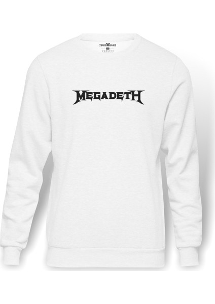 Megadeth Logo Baskılı Beyaz Erkek Örme Sweatshirt Uzun kol