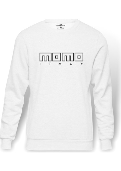 MOMO ITALY Baskılı Beyaz Erkek Örme Sweatshirt Uzun kol