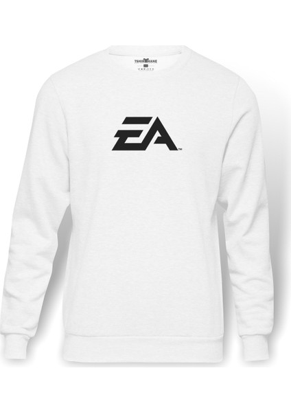 Don't Care Baskılı Beyaz Erkek Örme Sweatshirt Uzun kol