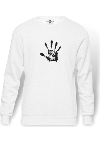 Minimalist Logo Baskılı Beyaz Erkek Örme Sweatshirt Uzun kol