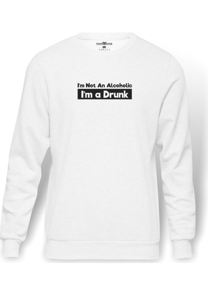 Html 5 Baskılı Beyaz Erkek Örme Sweatshirt Uzun kol