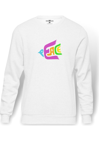 Snipper Target Baskılı Beyaz Erkek Örme Sweatshirt Uzun kol