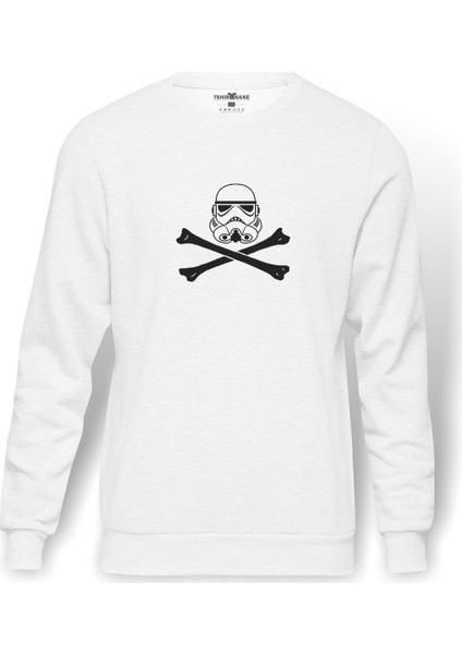 Kurukafa Icon Baskılı Beyaz Erkek Örme Sweatshirt Uzun kol