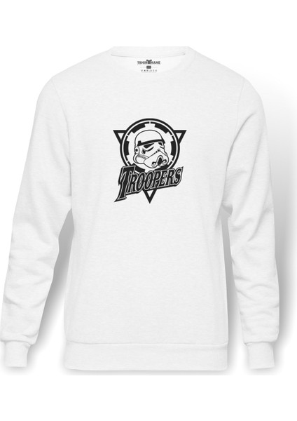 STOP FOLLOWING ME Baskılı Beyaz Erkek Örme Sweatshirt Uzun kol