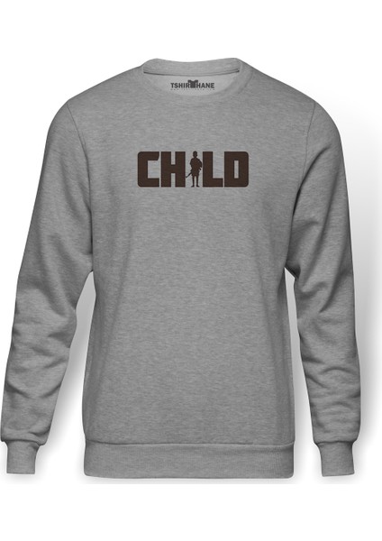 ViVa La Evolution Baskılı Gri Melanj Erkek Örme Sweatshirt Uzun kol