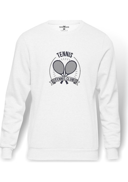 92076074 Tennis Spor Baskılı Beyaz Erkek Örme Sweatshirt Uzun kol
