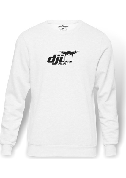 Dji Phantom Pilot Drone Vinyl Decal Baskılı Beyaz Erkek Örme Sweatshirt Uzun kol