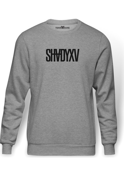 Shady XV Classic Baskılı Gri Melanj Erkek Örme Sweatshirt Uzun kol