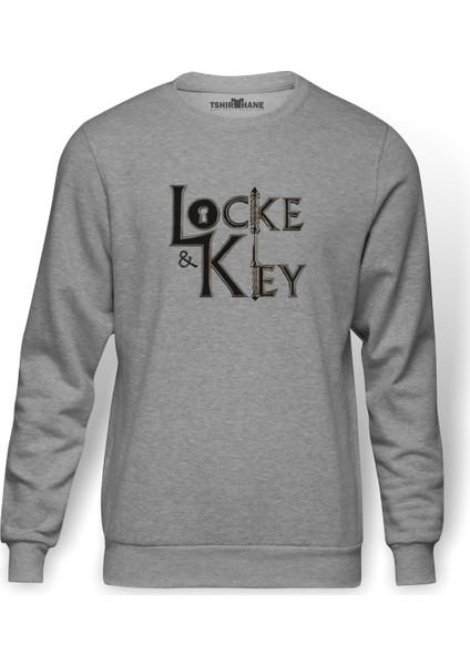 And Key All Keys LockeKey TT Baskılı Gri Melanj Erkek Örme Sweatshirt Uzun kol