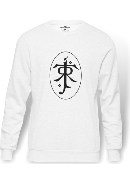 Of The Rings JRRT Jrr Tolkien Baskılı Beyaz Erkek Örme Sweatshirt Uzun kol