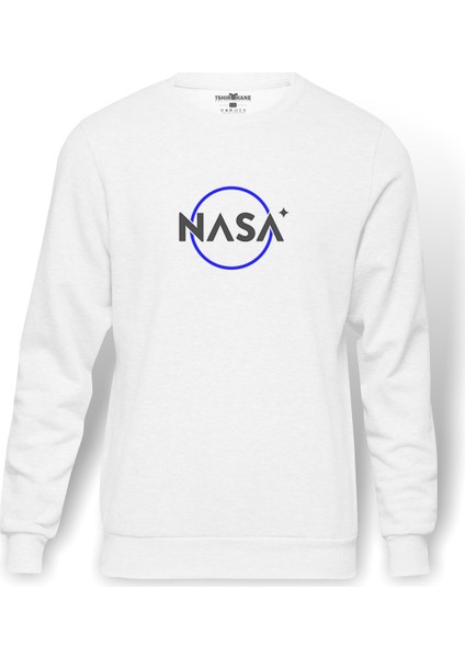 Rocket Logo Royalty Baskılı Beyaz Erkek Örme Sweatshirt Uzun kol