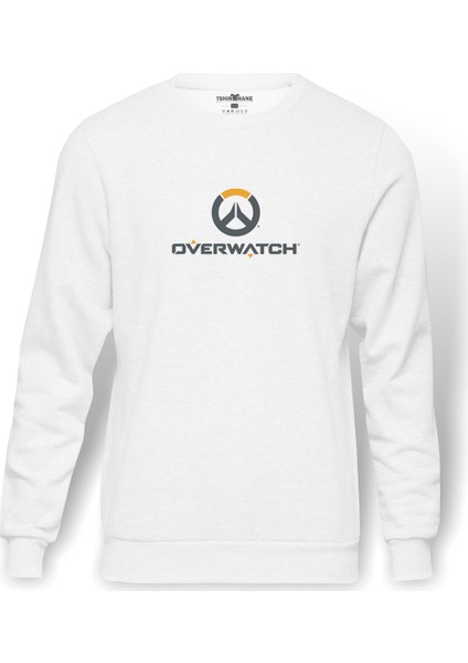 Icons Transparent Emblem Overwatch 2 Baskılı Beyaz Erkek Örme Sweatshirt Uzun kol