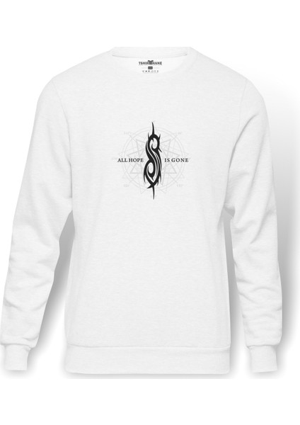 All Hope Is Gone Baskılı Beyaz Erkek Örme Sweatshirt Uzun kol