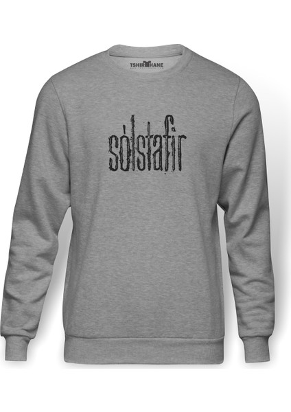 Solstafir Logo Baskılı Gri Melanj Erkek Örme Sweatshirt Uzun kol