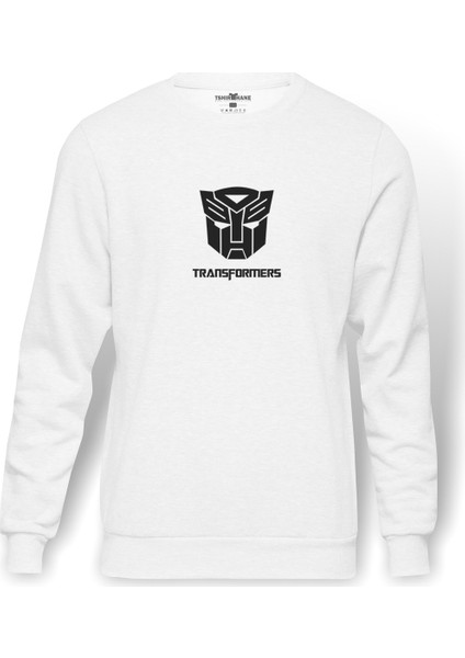 Transformers Baskılı Beyaz Erkek Örme Sweatshirt Uzun kol