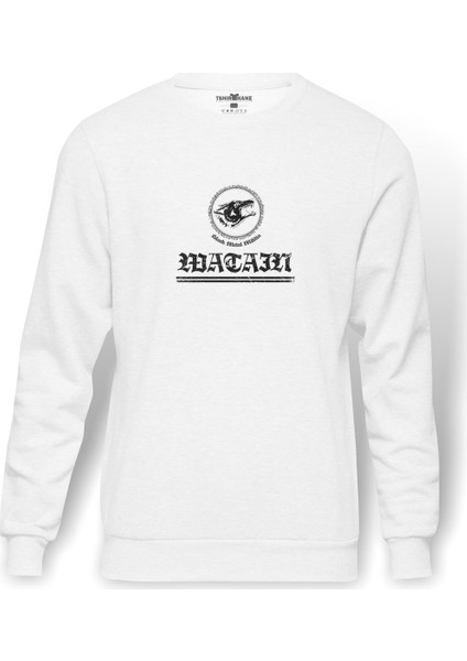 Watain Black Metal Militia Baskılı Beyaz Erkek Örme Sweatshirt Uzun kol