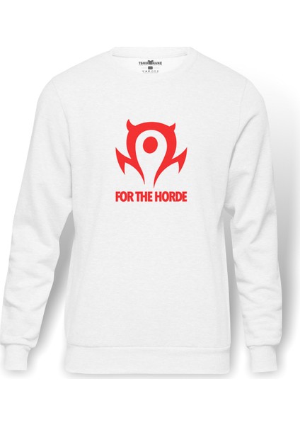 Of Warcraft For The Horde World Baskılı Beyaz Erkek Örme Sweatshirt Uzun kol