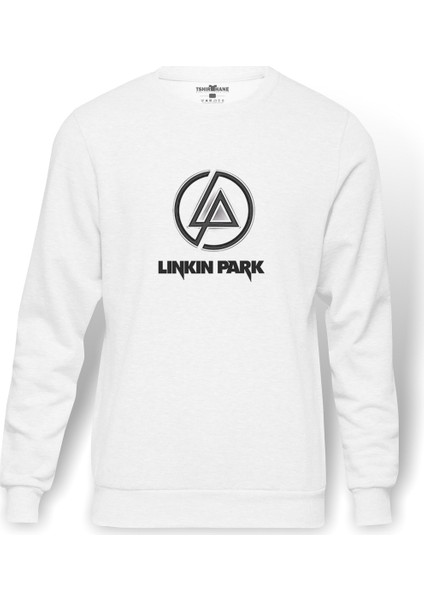 Linkin Park Baskılı Beyaz Erkek Örme Sweatshirt Uzun kol