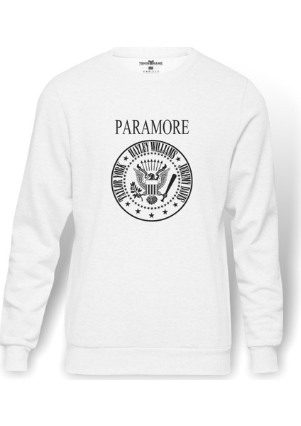 Paramore Baskılı Beyaz Erkek Örme Sweatshirt Uzun kol