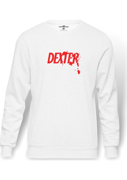 DEXTER RED LOGO Baskılı Beyaz Erkek Örme Sweatshirt Uzun kol