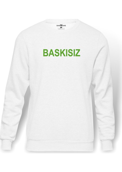 Baskısız Baskı Baskılı Beyaz Erkek Örme Sweatshirt Uzun kol