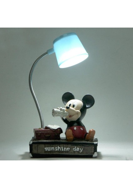 Mickey Mouse ve Minnie Mouse Mavi Pembe Işıklı Masa Gece Lambası Biblo Hediye Seti
