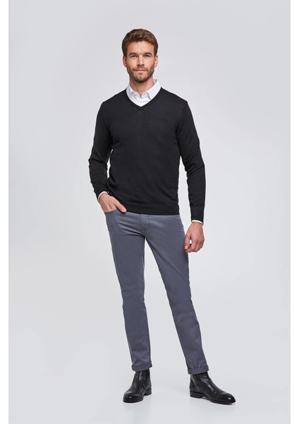 V Yaka Siyah Merino Yün Triko fiyatları