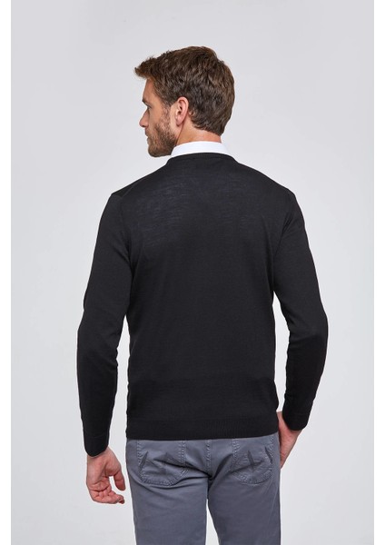 V Yaka Siyah Merino Yün Triko modelleri