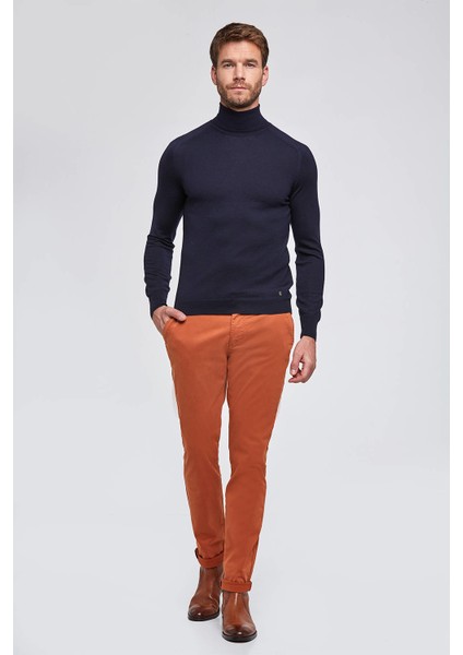 Boğazlı Slim Fit Lacivert Merino Yün Triko fiyatları