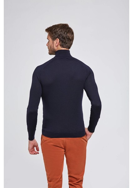 Boğazlı Slim Fit Lacivert Merino Yün Triko modelleri