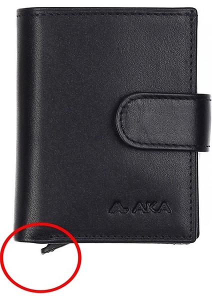 Düz Siyah Mekanizmalı Deri Kartlık Cüzdanı 015-1