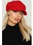 Kırmızı Bayan Şapka Kadın Kasket Yün Flat Cap 1