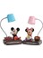 Mickey Mouse ve Minnie Mouse Mavi Pembe Işıklı Masa Gece Lambası Biblo Hediye Seti 1