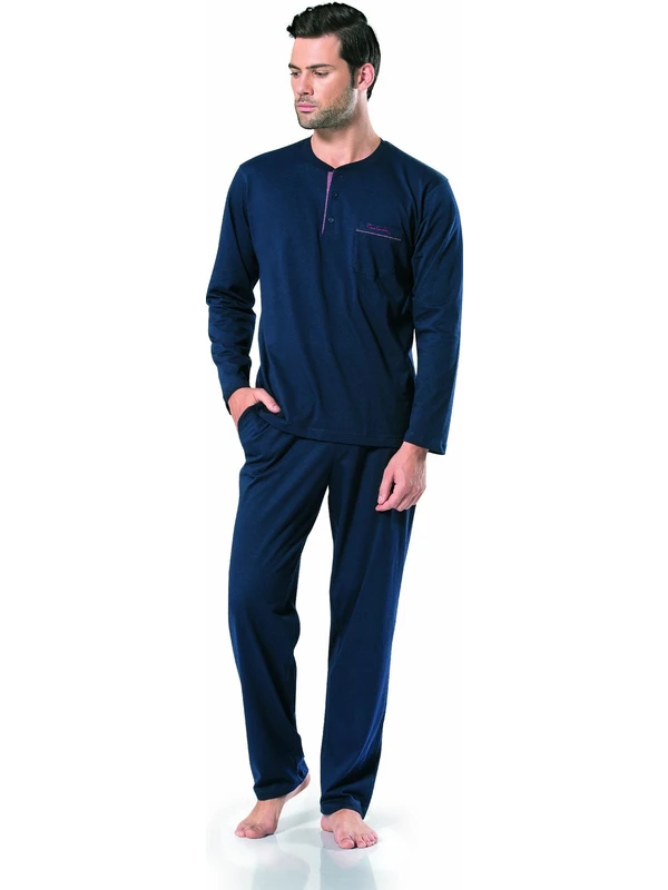 Pierre Cardin Erkek Uzunkollu Lacivert Penye Pijama Takımı 5454