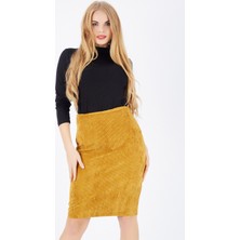 Sense Gizli Fermuarlı Uzun Kadife Etek | ETK32567 Hardal