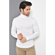Tena Moda Erkek Beyaz Tam Balıkçı Yaka Basic Triko Kazak