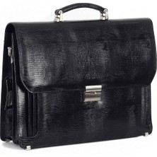 Aka Deri Siyah Lazer Desenli - Deri Evrak Çantası 270