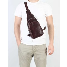 Aka Deri Parlak Kahve - Omuzdan Askılı Deri Çanta 314