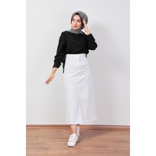 Wathka Ultra Likralı Gabardin Etek - Beyaz