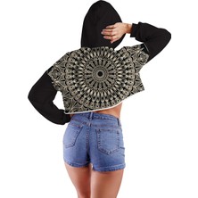 Acr Giyim Mandala Mod 01 Ön ve Arka Baskılı Kapüşonlu Crop Top Kadın Sweatshirt - 2 Iplik