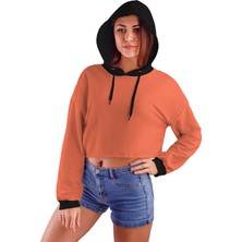 Acr Giyim Yavruağzı Kapüşonlu Crop Top Kadın Sweatshirt - 2 Iplik