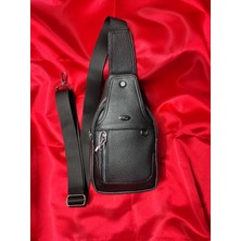 Arpelle Siyah Çift Taraflı Suni Deri Omuz ve Göğüs Çantası Bodybag