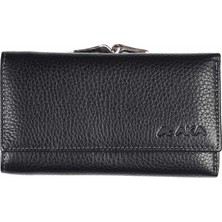 Aka Deri Flöter Siyah  Kadın Cüzdanı (423-2)