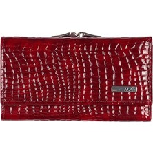 Aka Deri Rugan Koyu Kırmızı Hakiki Deri Kadın Cüzdanı (423-65)